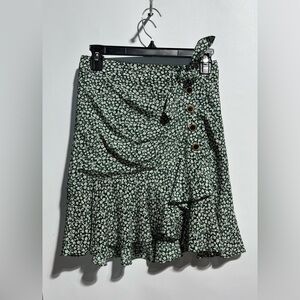 VERONICA BEARD Kaia Ruffle Women’s Floral Mini Skirt 100% Silk In Green Size 0‎